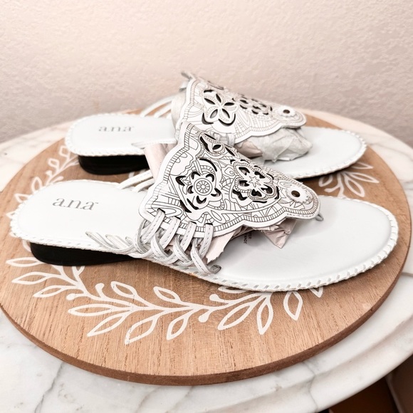 ANA NWOT, Genuine leather, western,whip stitch,cut outs,white,sandal,SZ 10 - Picture 3 of 9